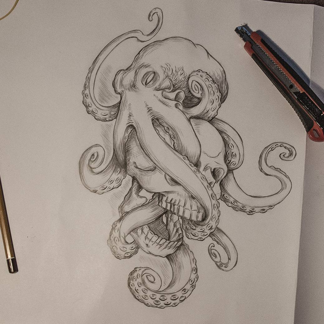 Tattoo Concept Drawing Pencildrawing Tattoo Octopus Skull Skulltattoo Tako